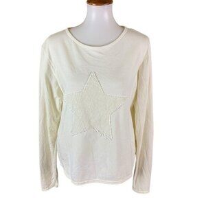 S’edge Cream White Long Sleeve Star Pullover Sweatshirt Large‎ Casual